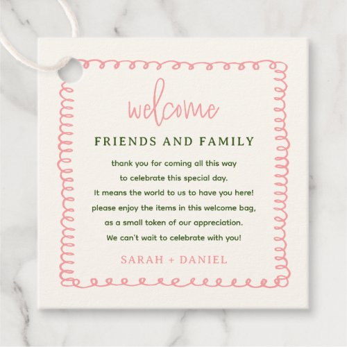 Pink and Green Fun Wedding Welcome Gift Bag Basket Favor Tags