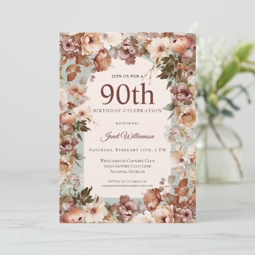 Pink and Green Garden Floral Arch 90th Birthday Invitation
