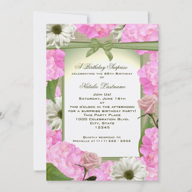 Pink and Green Garden Party Birthday Invitation (Front)