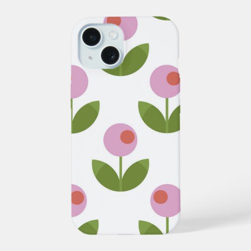 Pink and Green Geometric Floral iPhone 15 Case