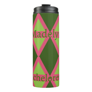 Pink and Green Geometric Personalized Bridesmaid Thermal Tumbler