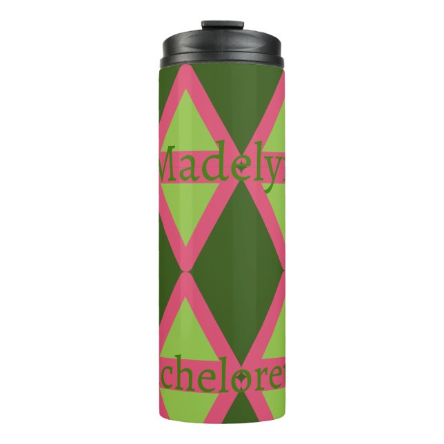 Pink and Green Geometric Personalized Bridesmaid   Thermal Tumbler (Front)