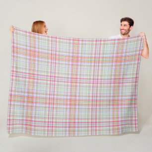 Pink and Green Geometric Plaid Fleece Blanket