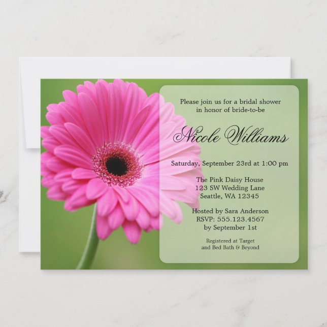 Pink and Green Gerbera Daisy Bridal Shower Invitation (Front)