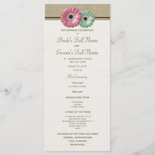 Pink and Green Gerbera Daisy Wedding Program