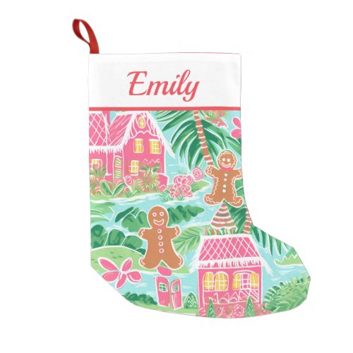 Pink and Green Gingerbread Men Small Christmas Stocking