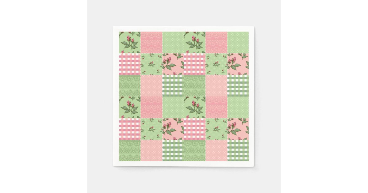 Pink and Green Gingham Patchwork Paper Napkins Zazzle