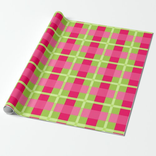 Pink and Green Gingham Pattern Wrapping Paper
