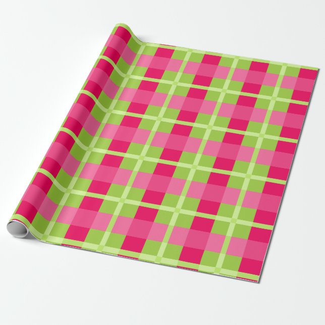 Pink and Green Gingham Pattern Wrapping Paper (Unrolled)