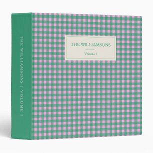 Pink and Green Gingham Personalized Family Photo 3 Ring Binder