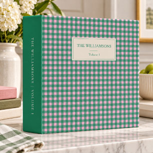 Pink and Green Gingham Personalized Family Photo 3 Ring Binder