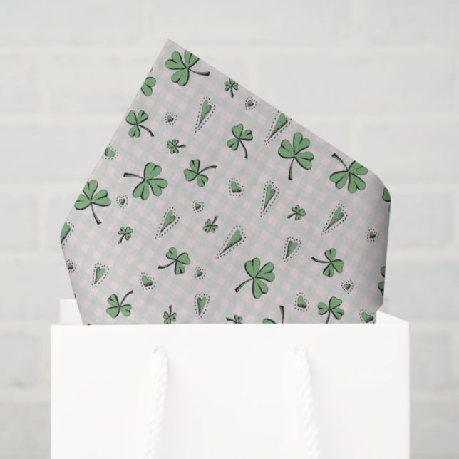 Pink and Green Gingham St Patricks Day Tissue Paper (Gift Bag)