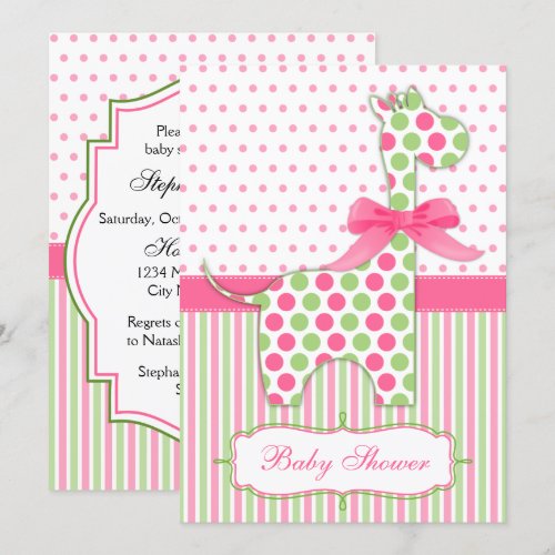 Pink and Green Giraffe Baby Shower Invitation