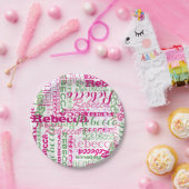 Pink and Green Girl's Name Collage Allover Print Paper Plates (Party)