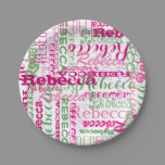 Pink and Green Girl's Name Collage Allover Print Paper Plates