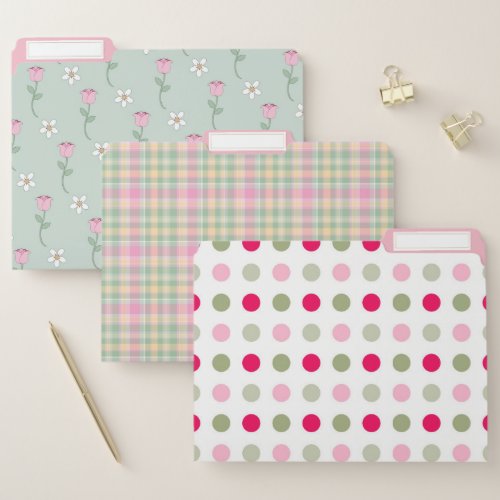 Pink and Green Girly Patterns File Folder Set