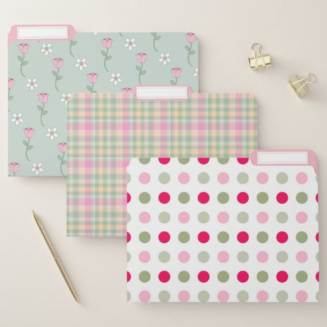 Pink and Green Girly Patterns File Folder Set (Set)