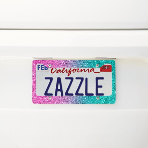 Pink and green glitter texture gradient license plate frame