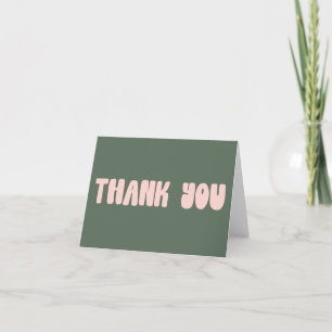 Pink and Green Groovy Retro Typography Letterpress Thank You Card