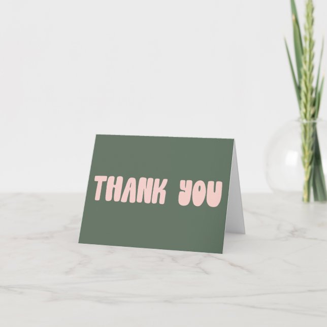 Pink and Green Groovy Retro Typography  Thank You Card (Front)
