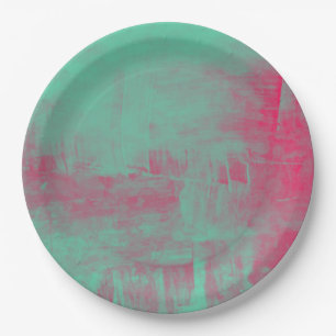 Pink and Green Grunge Painted Abstract Paper Plates