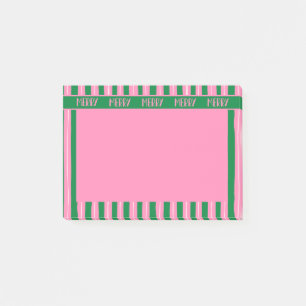 Pink and Green Hand Drawn Striped Merry Post-it Notes