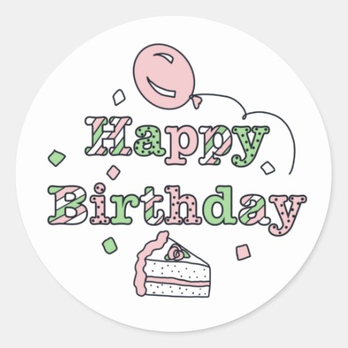 Pink and Green Happy Birthday   Classic Round Sticker