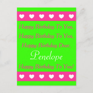 Pink and Green Happy Birthday Song Postcard