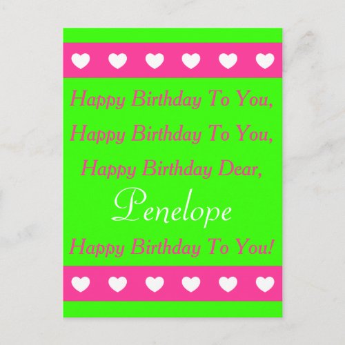 Pink and Green Happy Birthday Song Postcard
