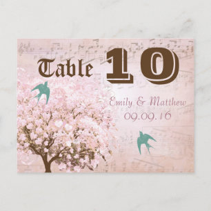 Pink and Green Heart Leaf Tree Table Number