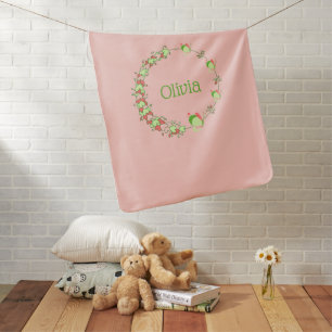 Pink and Green Hearts & Butterfly Wreath Baby Blanket