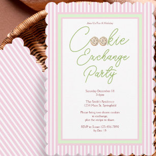 Pink and Green Holiday Cookie Exchange Party Invitation