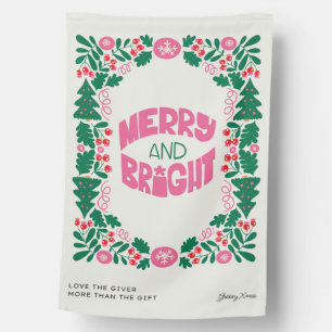 Pink and Green Holiday  House Flag