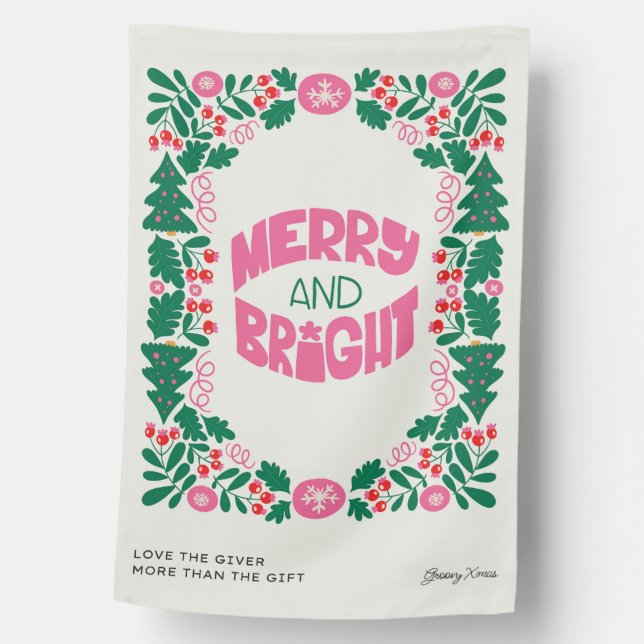 Pink and Green Holiday  House Flag (Front)