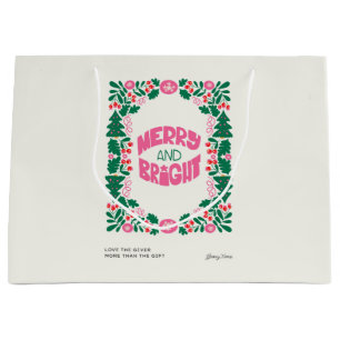 Pink and Green Holiday Large Gift Bag