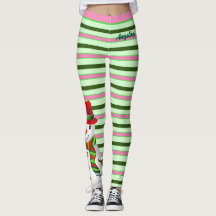 Pink and Green Holiday Stripes with Snowman