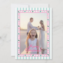 Pink and Green Holly Leaves Border Family Photo