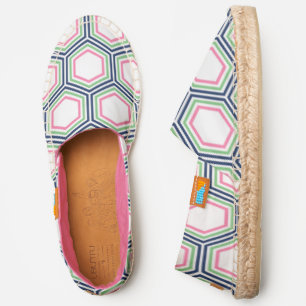 Pink and Green Honeycomb Pattern Espadrilles