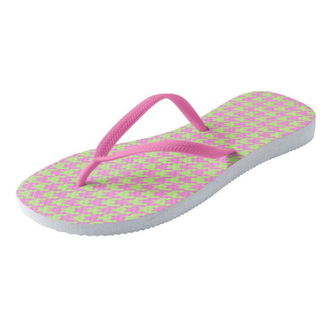 Pink and green Houndstooth Flip Flops (Angled)