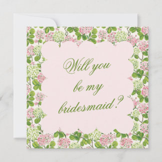 Pink and Green Hydrangea Bridesmaid Proposal Card