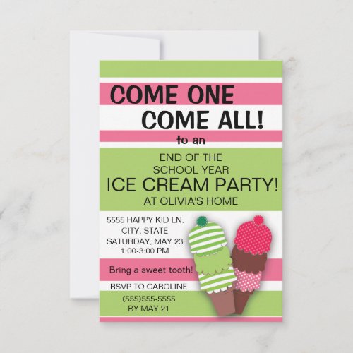 Pink and Green Ice Cream Party Invitation