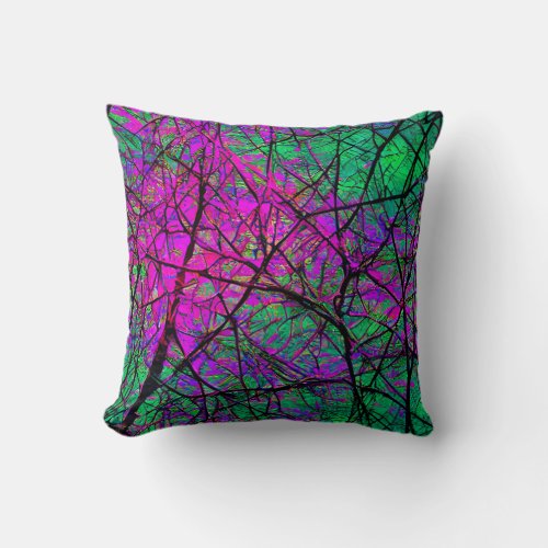 Pink and Green Iridescent Tree Branch Throw Pillow
