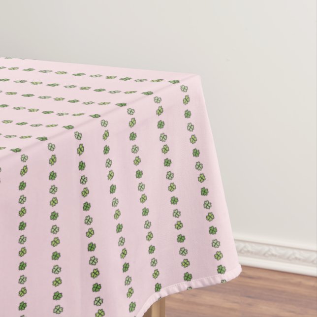 Pink and Green Irish Shamrock Stripes Tablecloth (In Situ)