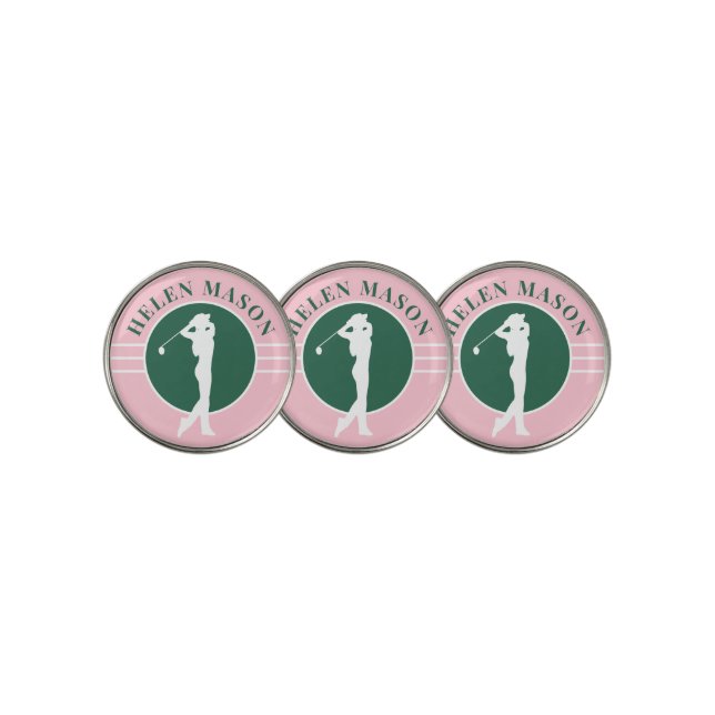 Pink and Green Ladies Golf Ball Marker (3 Up)