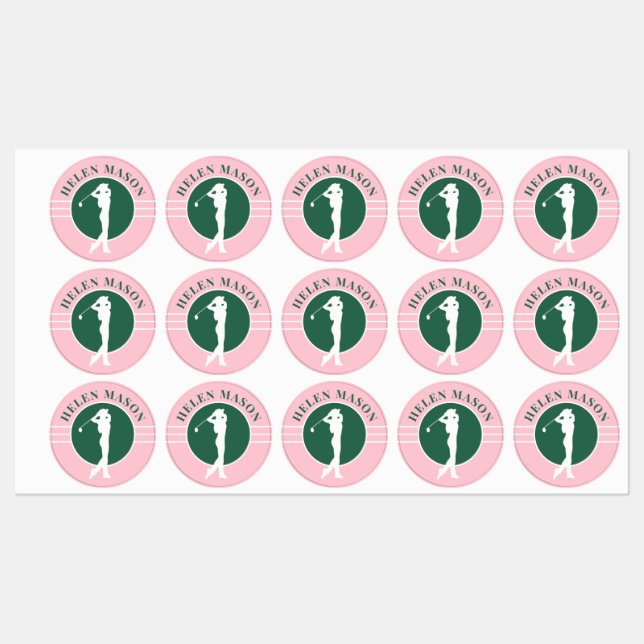 Pink and Green Ladies Golf Kids' Labels (Sheet)