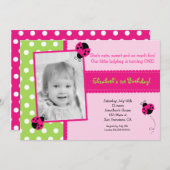 Pink and Green Ladybug BIrthday Party Invitations (Front/Back)