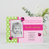 Pink and Green Ladybug BIrthday Party Invitations (Standing Front)