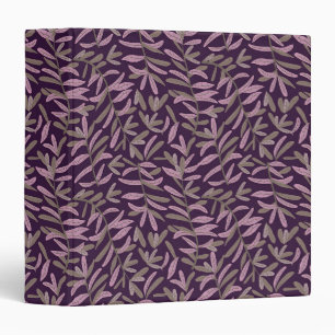 Pink and Green Leaf Pattern on Dark Purple Back 3 Ring Binder