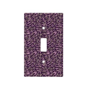 Pink and Green Leaf Pattern on Dark Purple Back Light Switch Cover