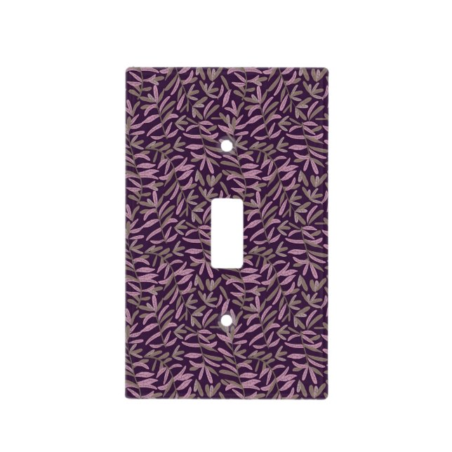  Pink and Green Leaf Pattern on Dark Purple Back Light Switch Cover (Front)